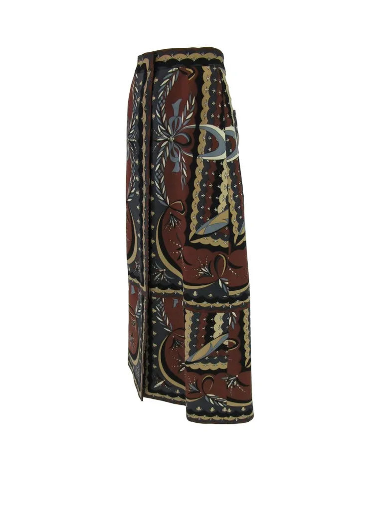 1960s Emilio Pucci Wool Neutral Geometric Print Wrap Skirt