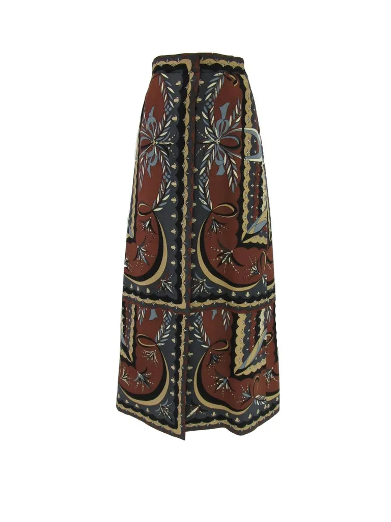 1960s Emilio Pucci Wool Neutral Geometric Print Wrap Skirt