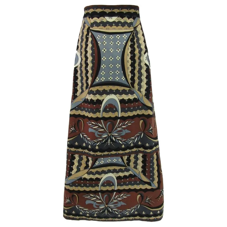 1960s Emilio Pucci Wool Neutral Geometric Print Wrap Skirt