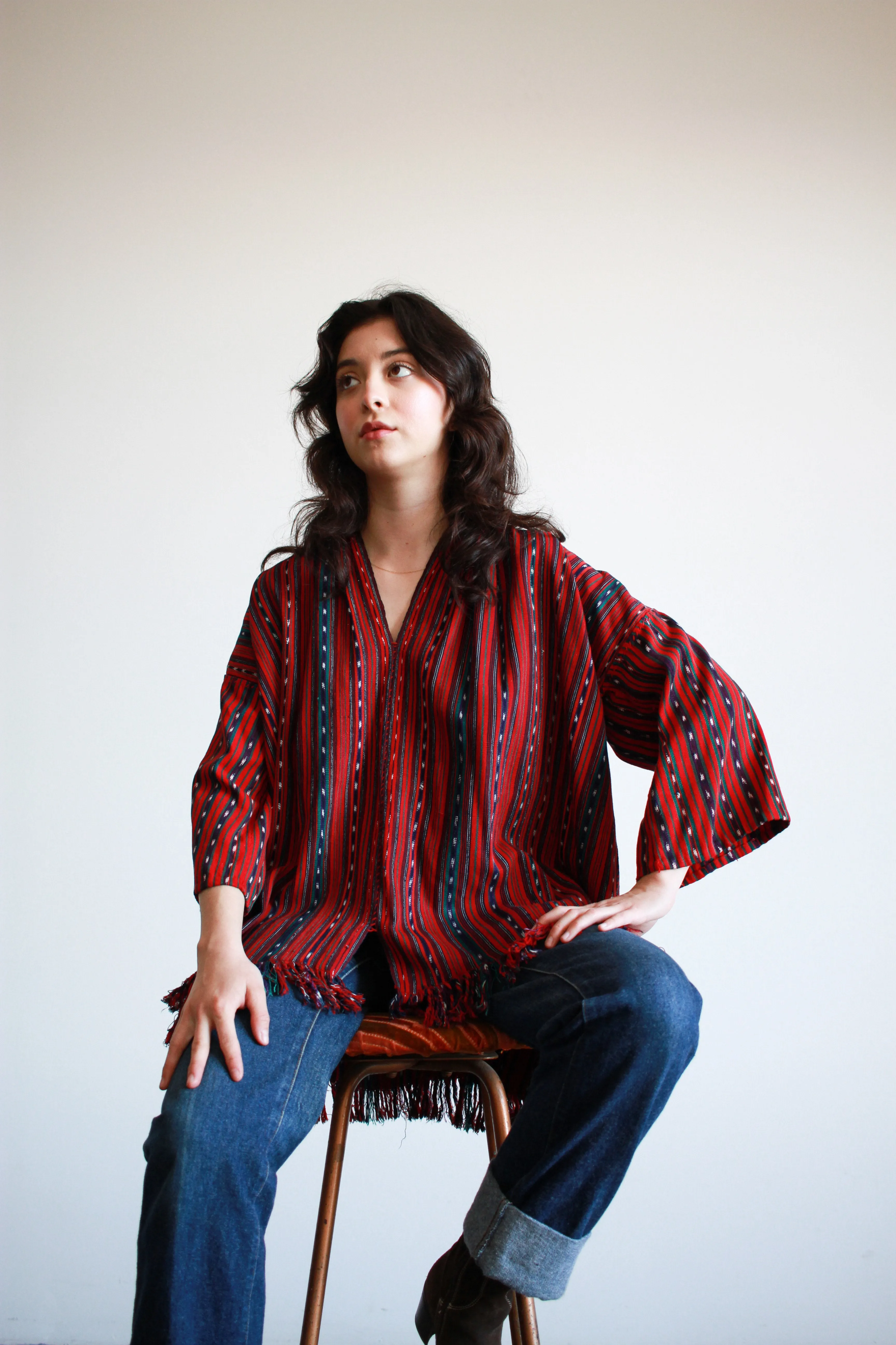 1970s Guatamalan Woven Cotton Embroidered Tunic