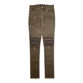 Amiri MX2 Black Leather Patchwork Jeans Olive Green