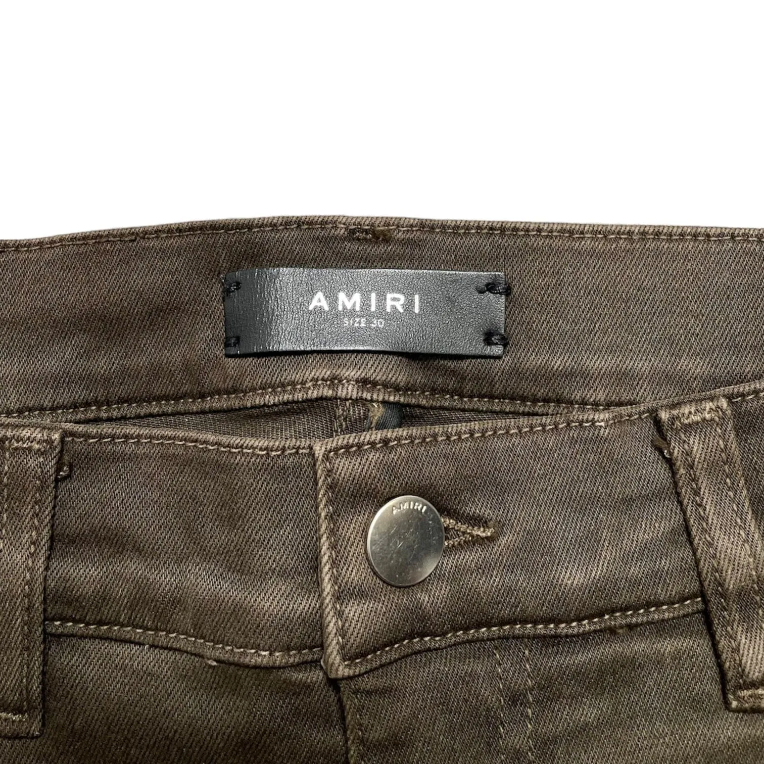 Amiri MX2 Black Leather Patchwork Jeans Olive Green