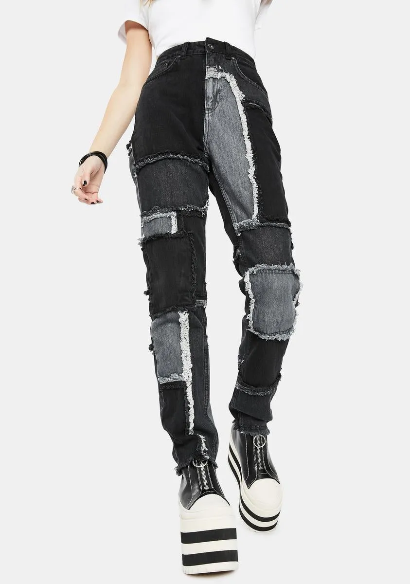 Black Cheat Patchwork Mom Jeans