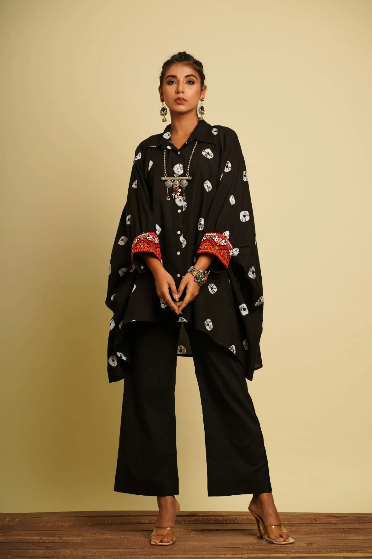 Black Embroidered Cotton Kaftan