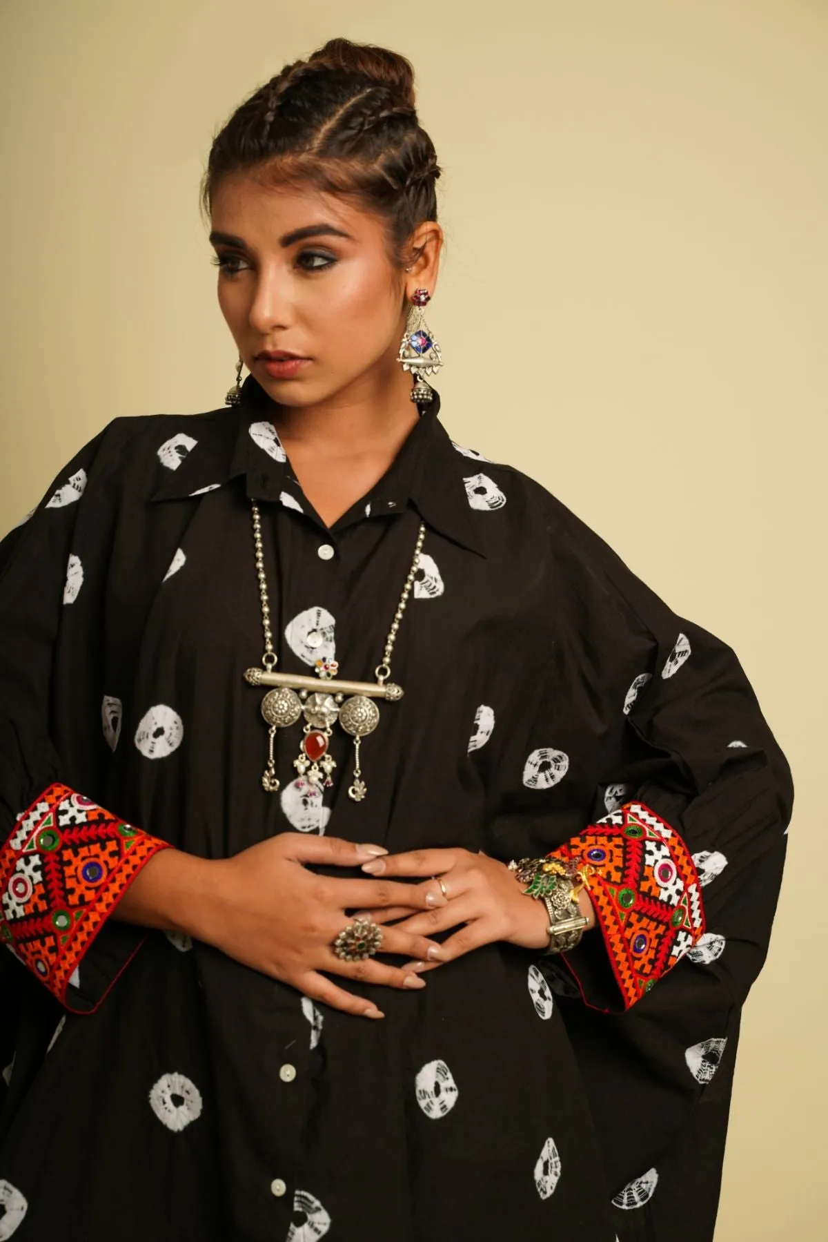 Black Embroidered Cotton Kaftan