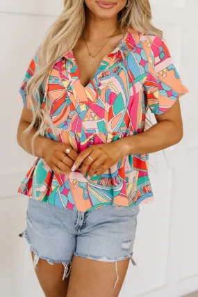 Bohemian Splendor Flowy V-Neck Abstract Blouse