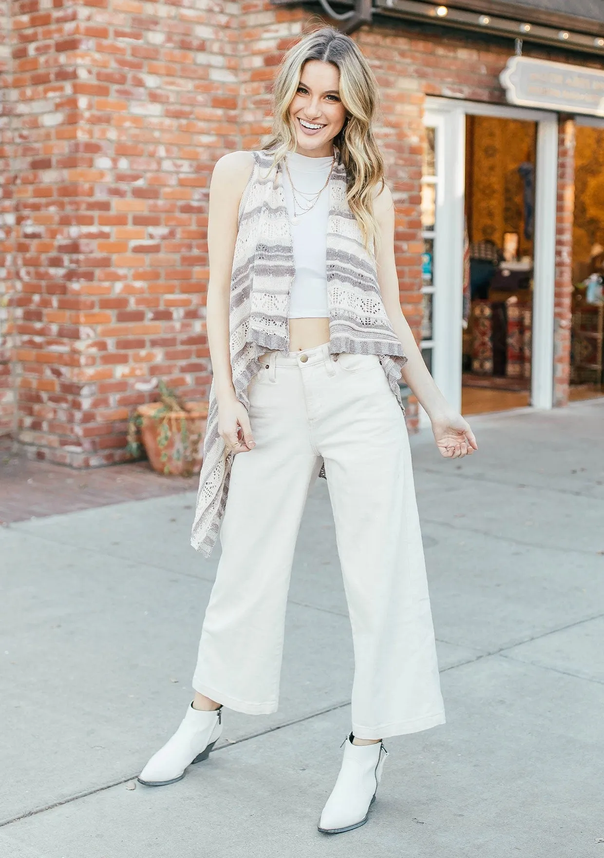 Boho Striped Knit Sweater Vest