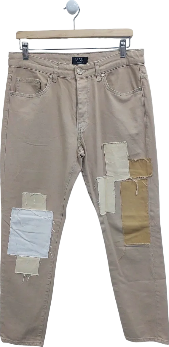 BoohooMAN Beige Patchwork Jeans W32