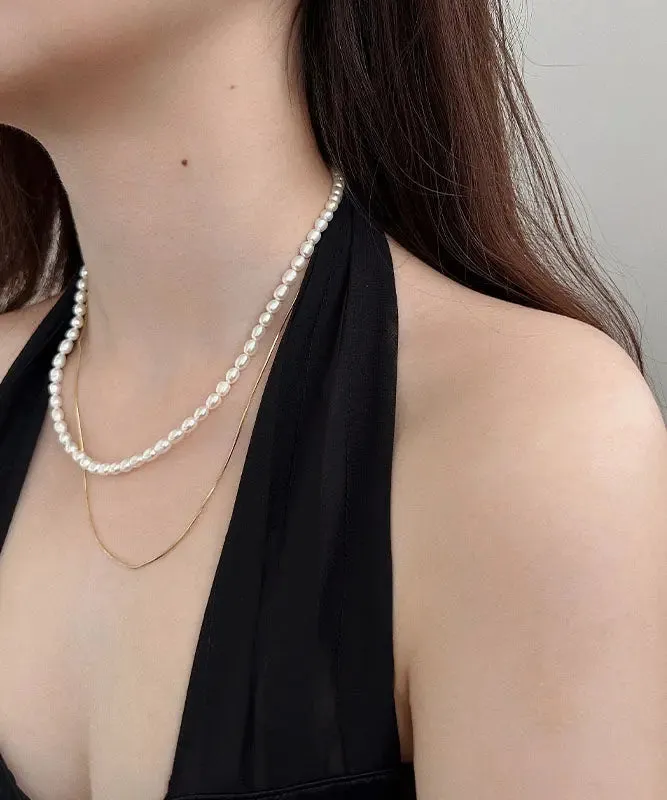 Boutique White Pearl Chain Layered Necklace ML1306