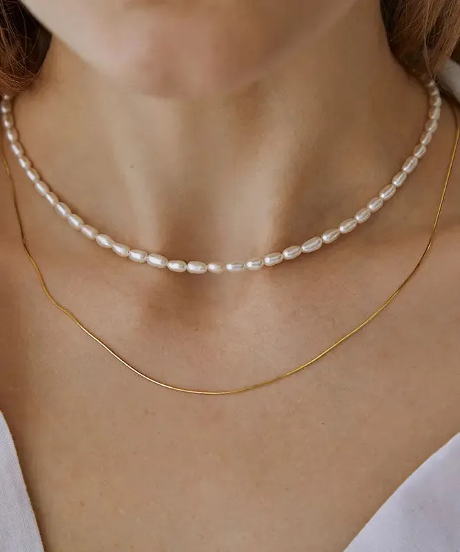 Boutique White Pearl Chain Layered Necklace ML1306