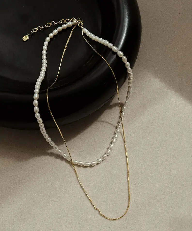 Boutique White Pearl Chain Layered Necklace ML1306