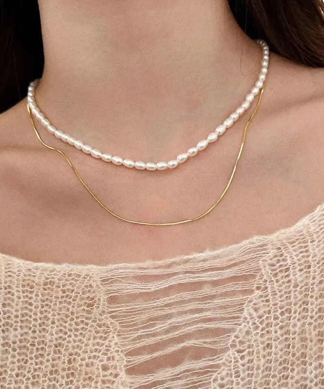 Boutique White Pearl Chain Layered Necklace ML1306