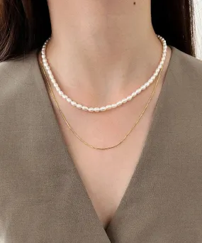 Boutique White Pearl Chain Layered Necklace ML1306