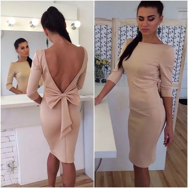 Bowknot Backless Bodycon Knee-length Dress