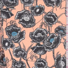 Cantaloupe/Black Poppy Chiffon Fabric