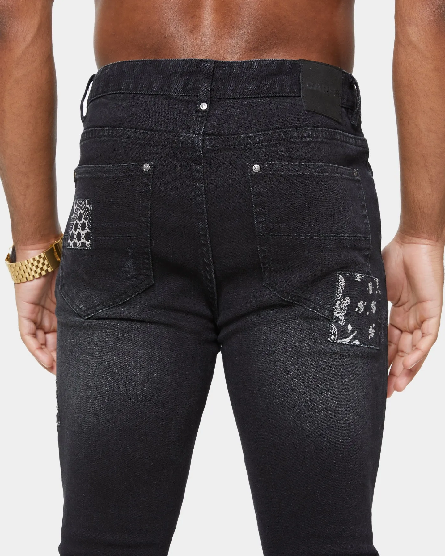 Carre Bandana Ultra Patchwork Distressed Jeans Washed Black