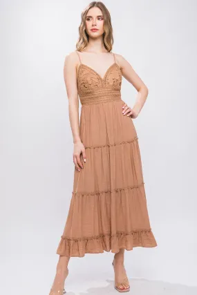 Clay Crochet Layered Panels Long Dress