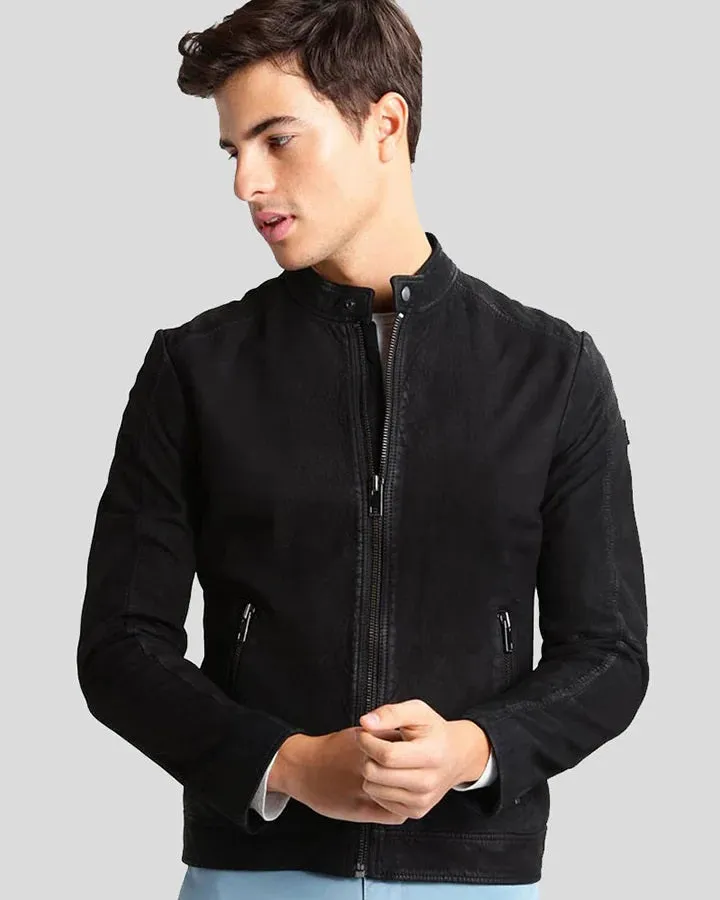 Crescix Black Suede Biker Leather Jacket