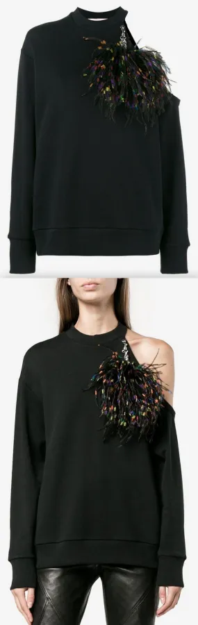 Cut-Out Pom Pom Sweatshirt