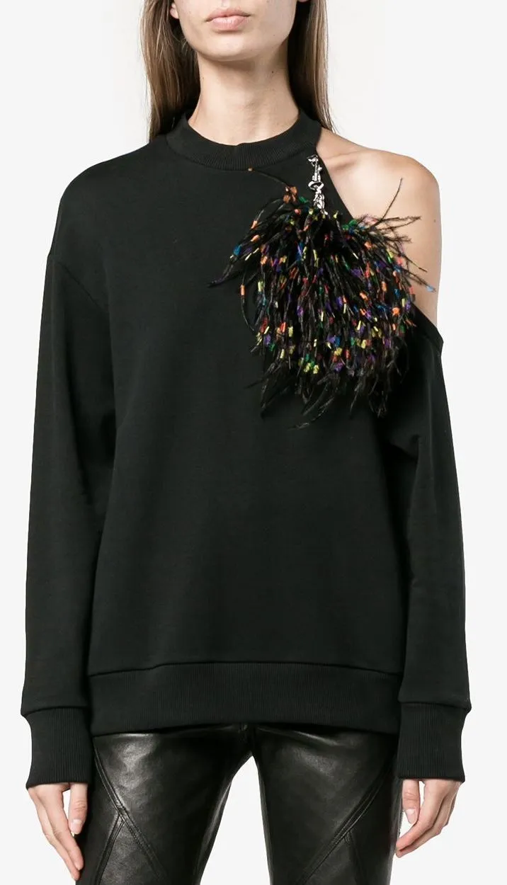 Cut-Out Pom Pom Sweatshirt