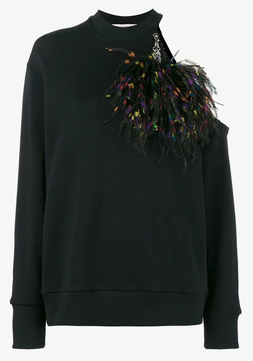 Cut-Out Pom Pom Sweatshirt