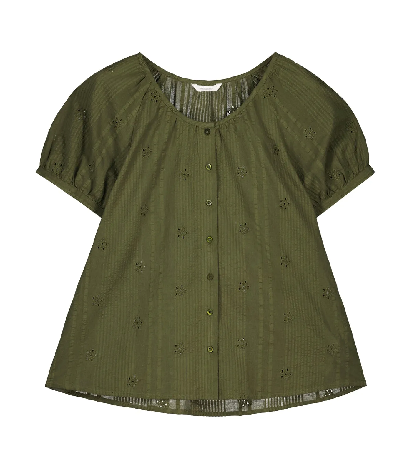 Dobby Volume Cotton Blouse Dark Khaki