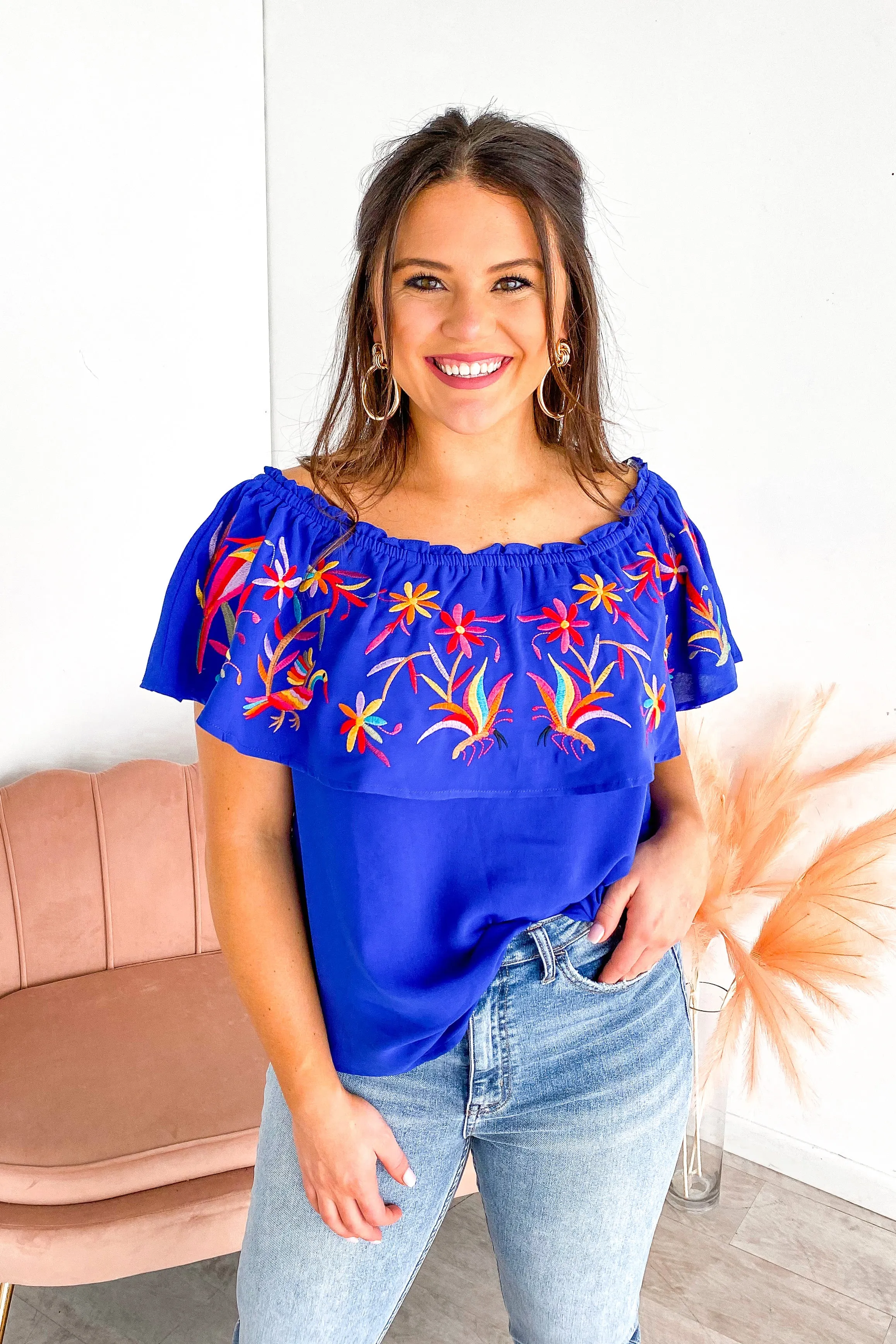 Dreaming of Paradise Embroidered Off Shoulder Top