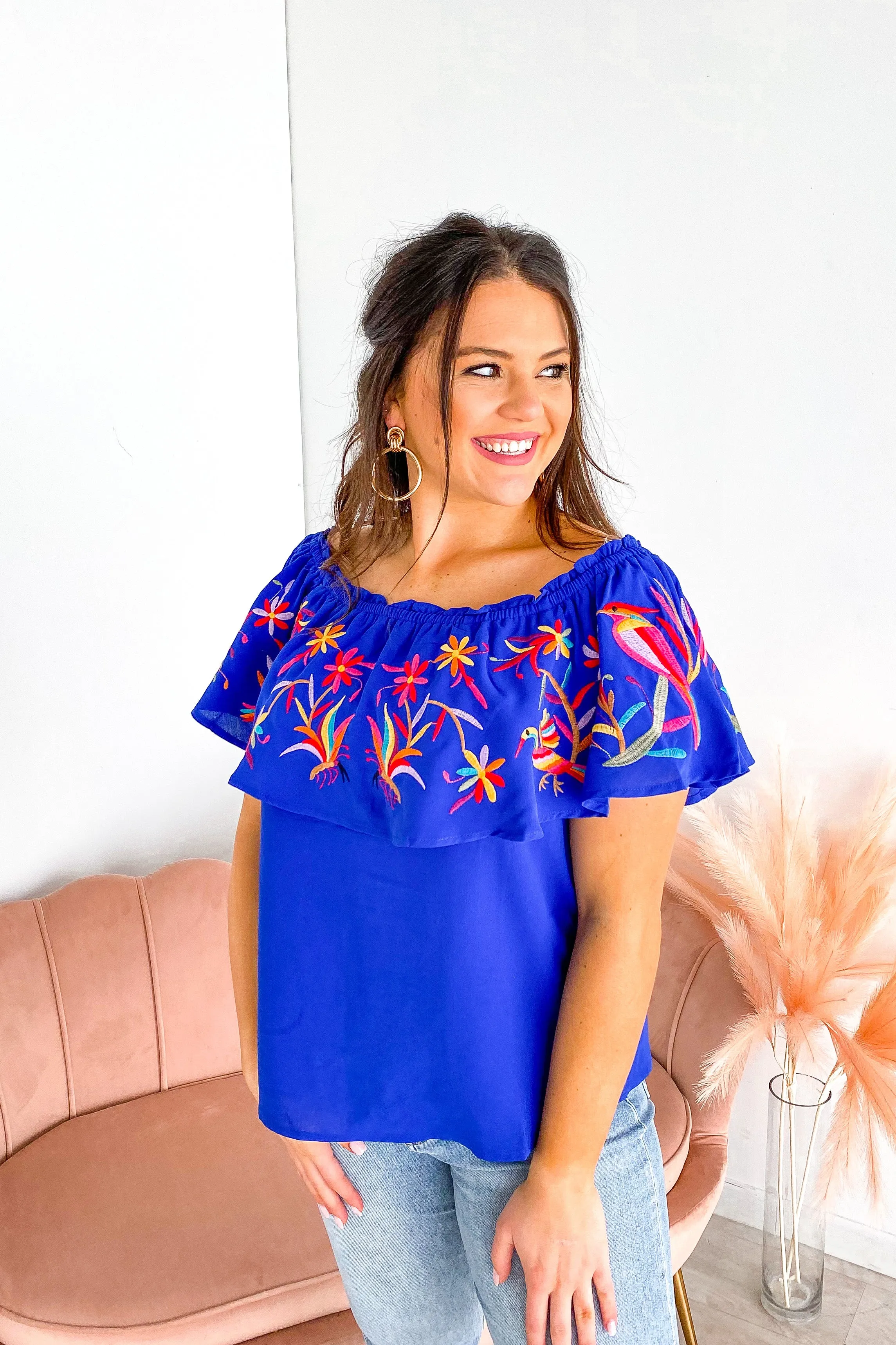 Dreaming of Paradise Embroidered Off Shoulder Top