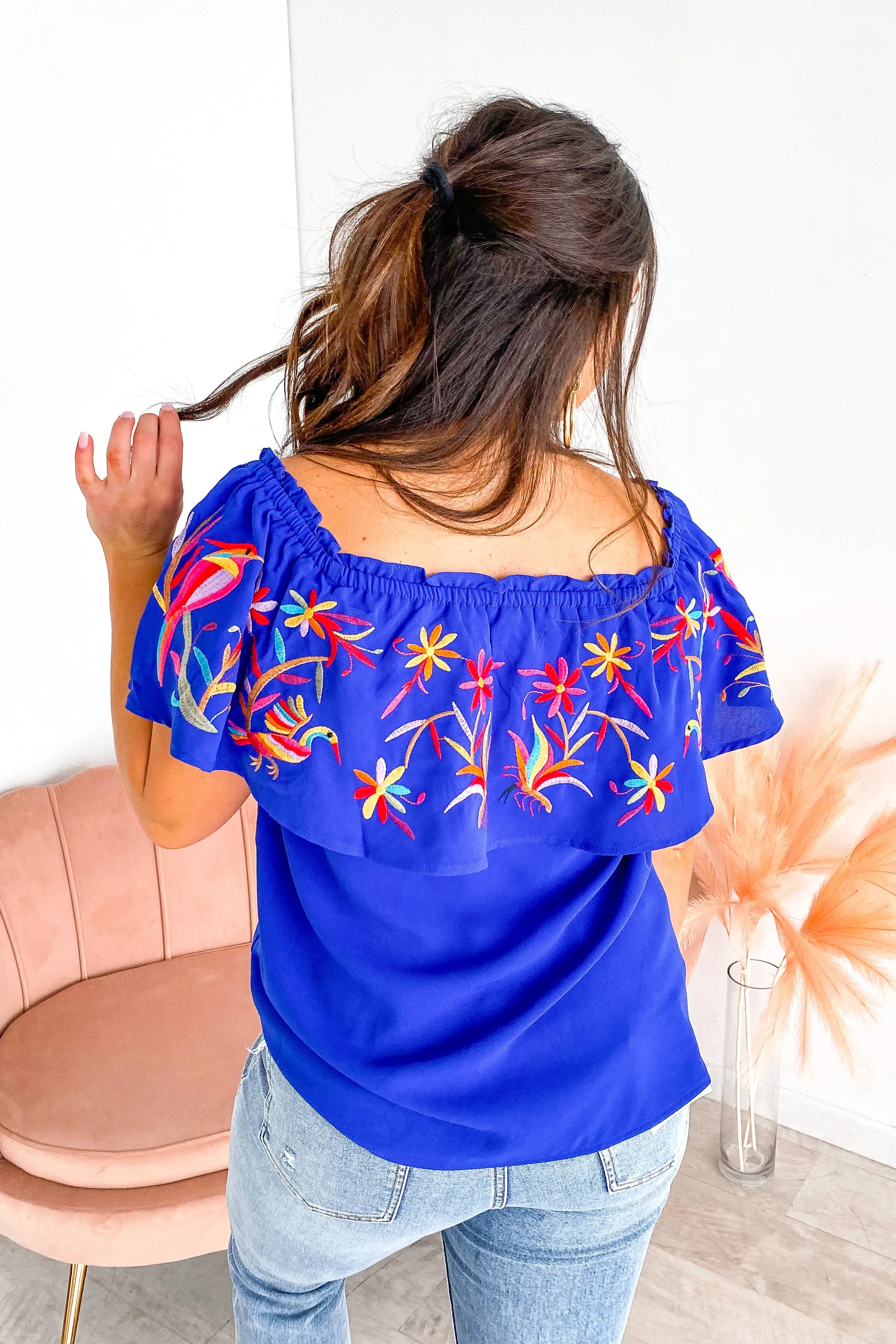 Dreaming of Paradise Embroidered Off Shoulder Top