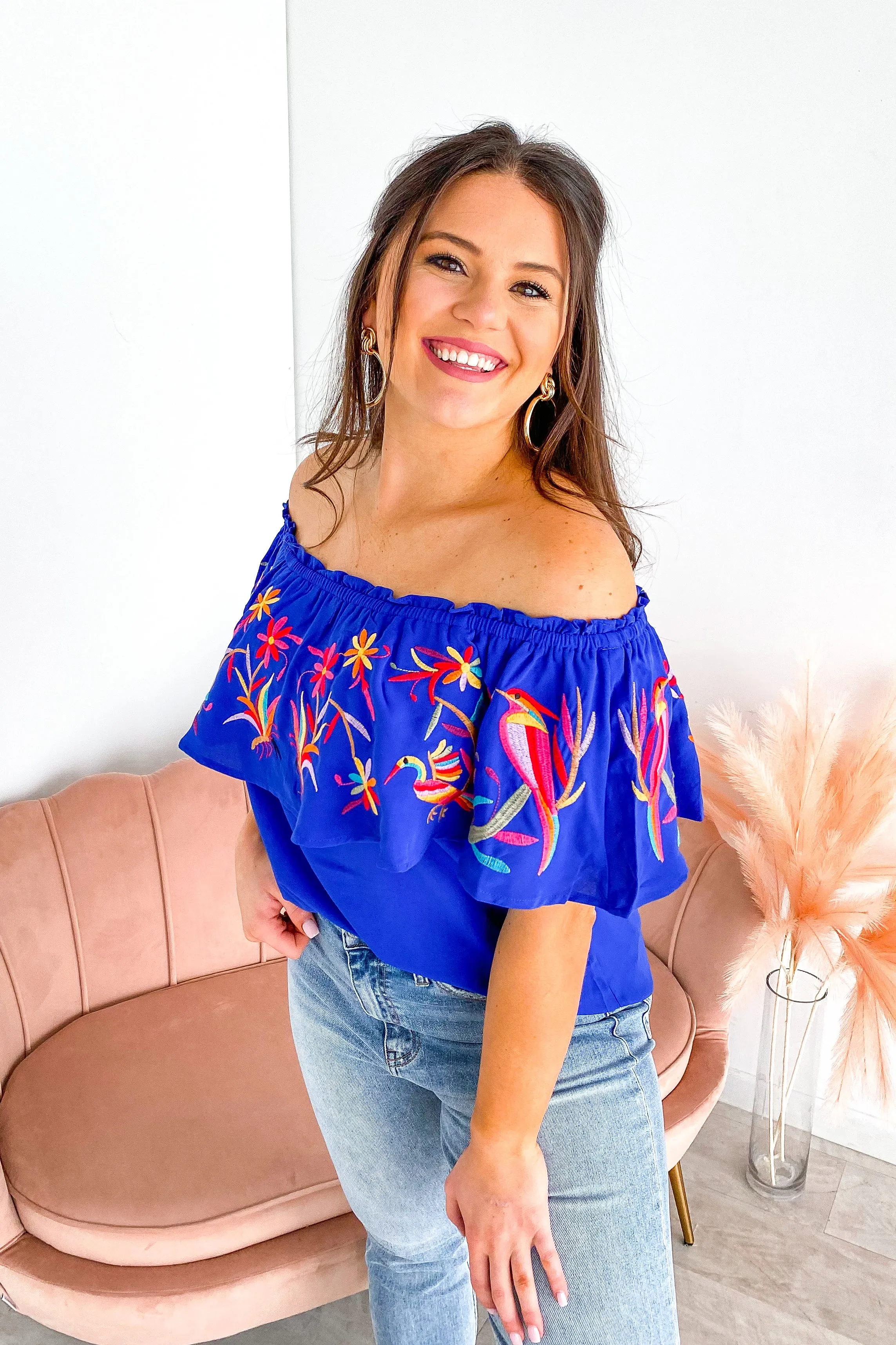 Dreaming of Paradise Embroidered Off Shoulder Top