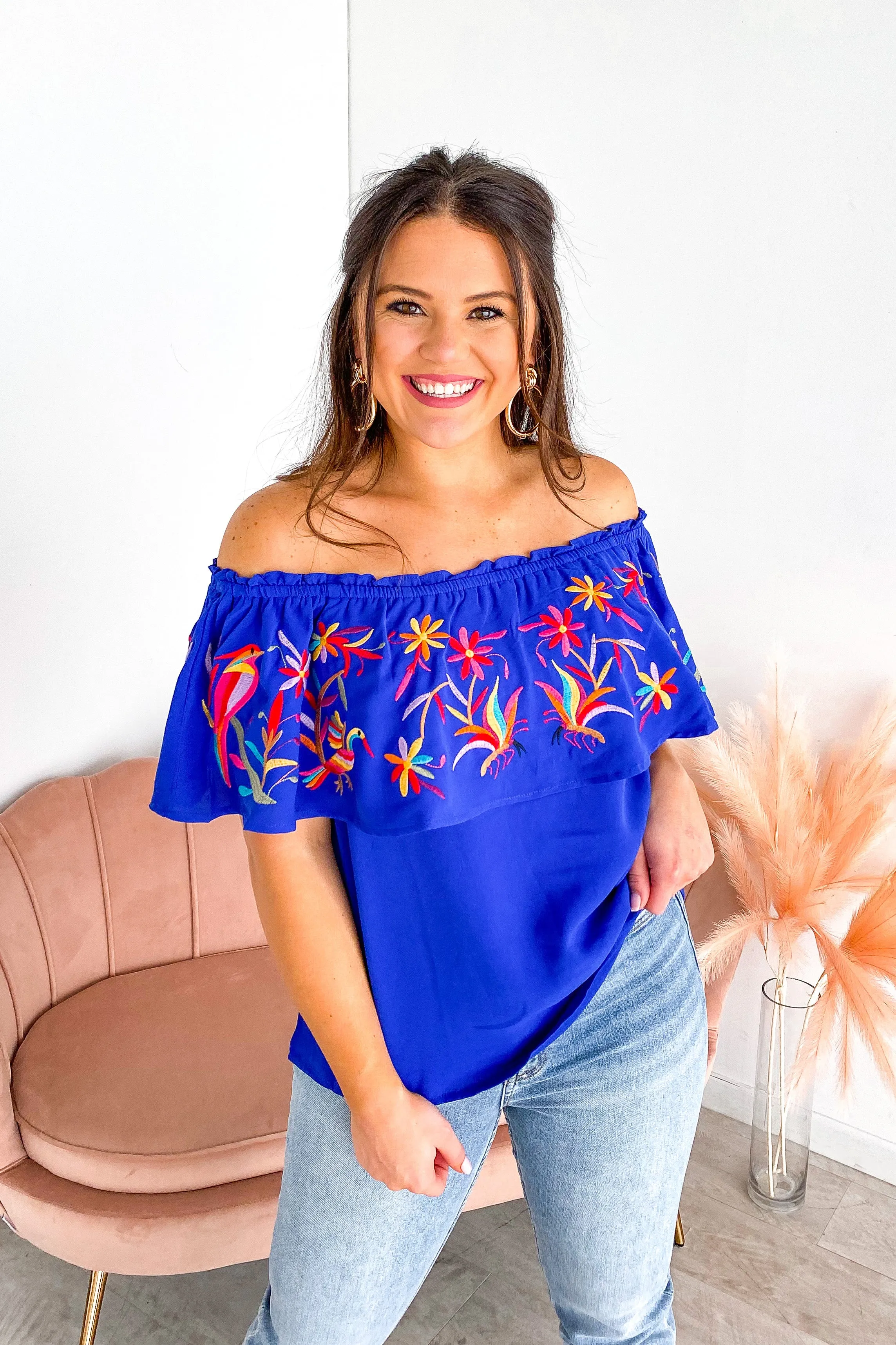 Dreaming of Paradise Embroidered Off Shoulder Top