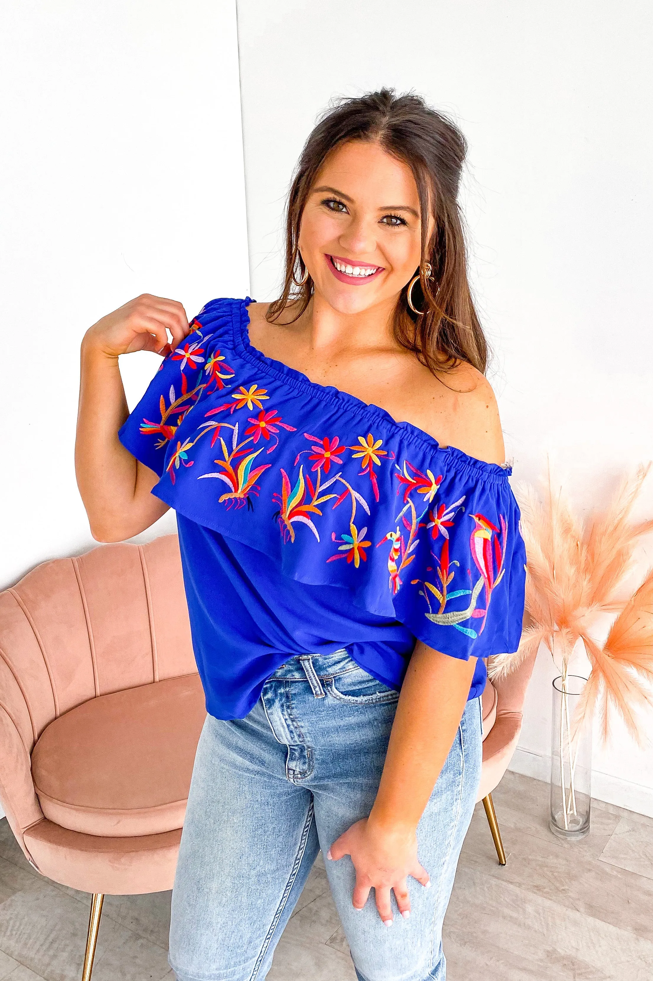 Dreaming of Paradise Embroidered Off Shoulder Top