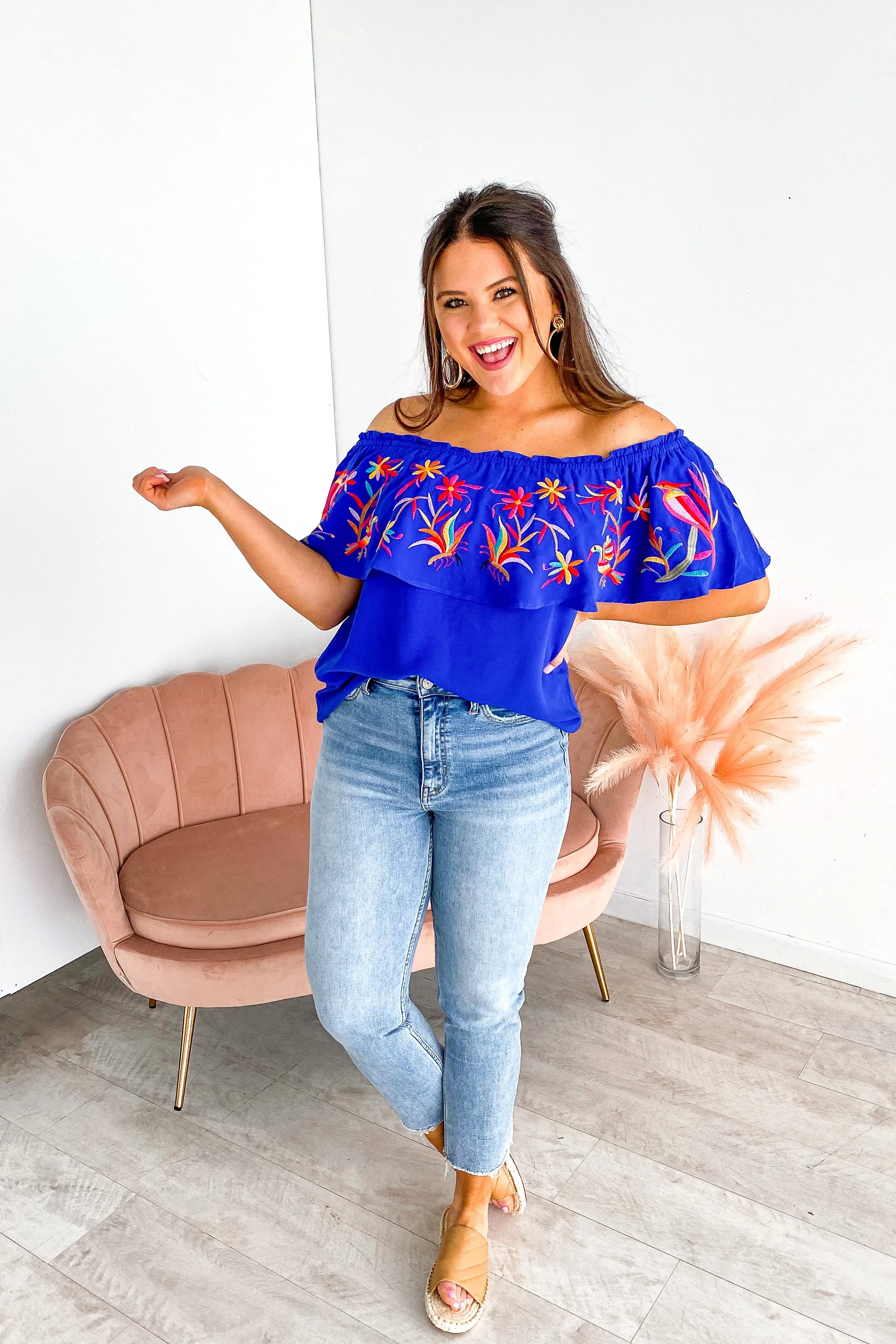 Dreaming of Paradise Embroidered Off Shoulder Top