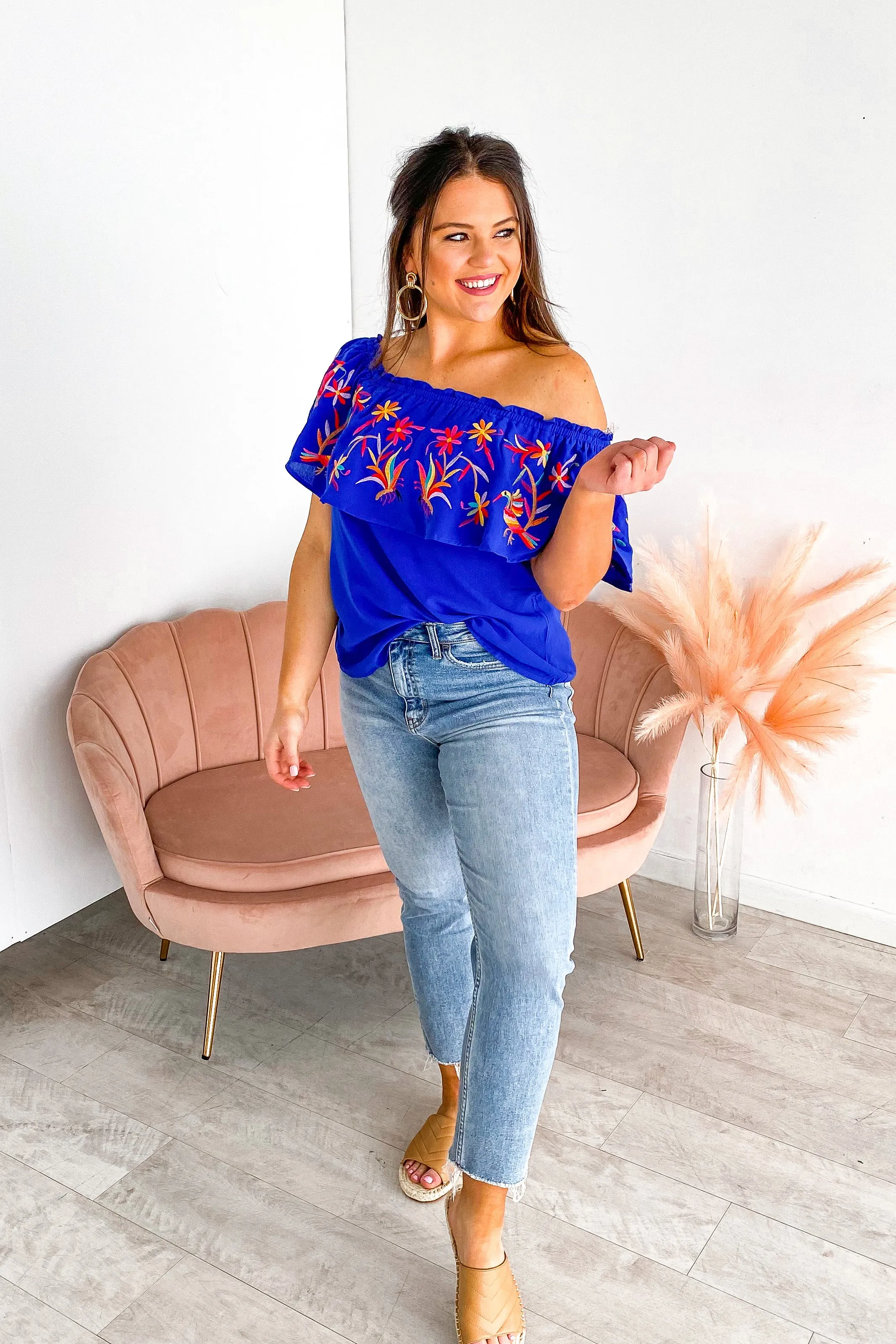 Dreaming of Paradise Embroidered Off Shoulder Top