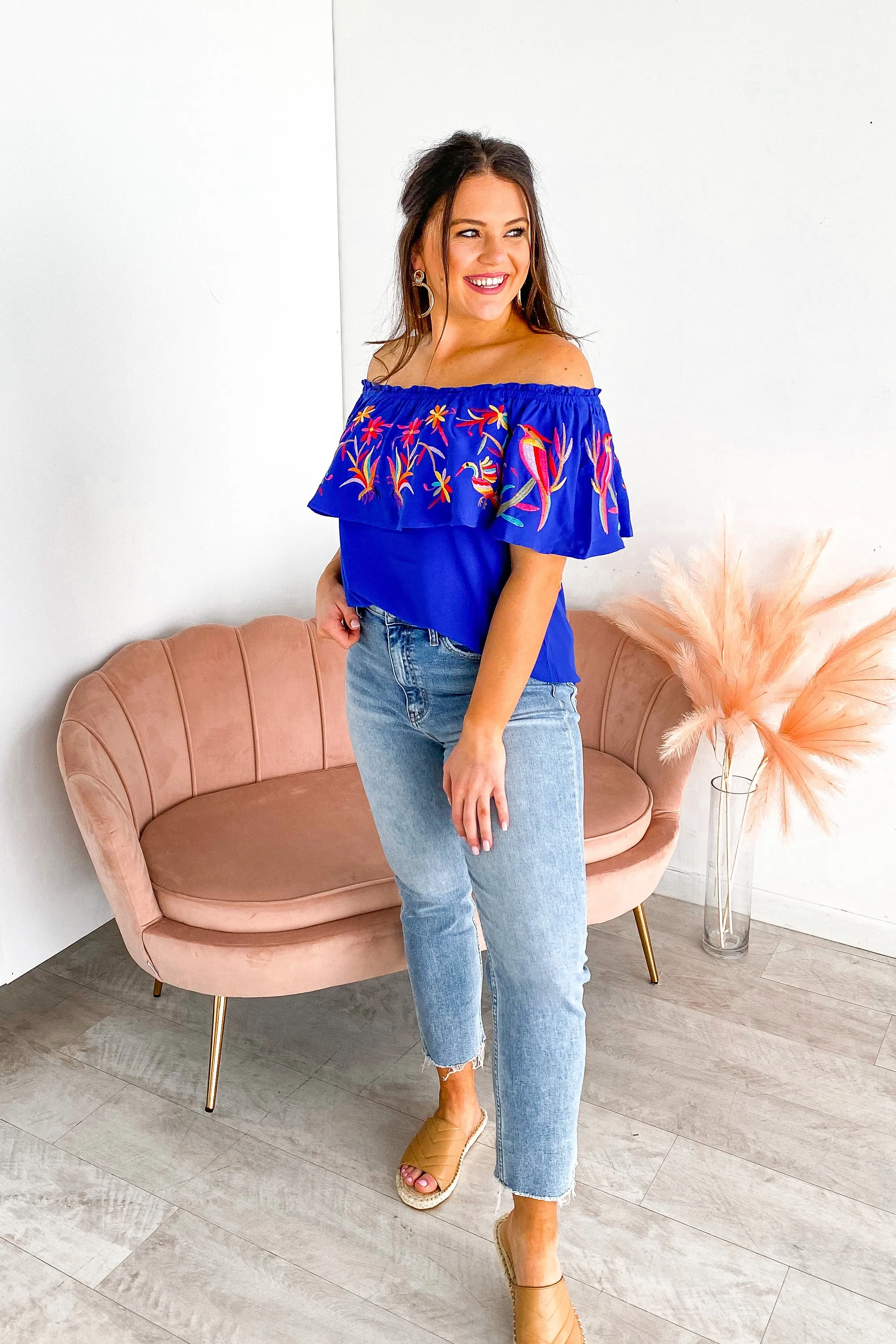 Dreaming of Paradise Embroidered Off Shoulder Top