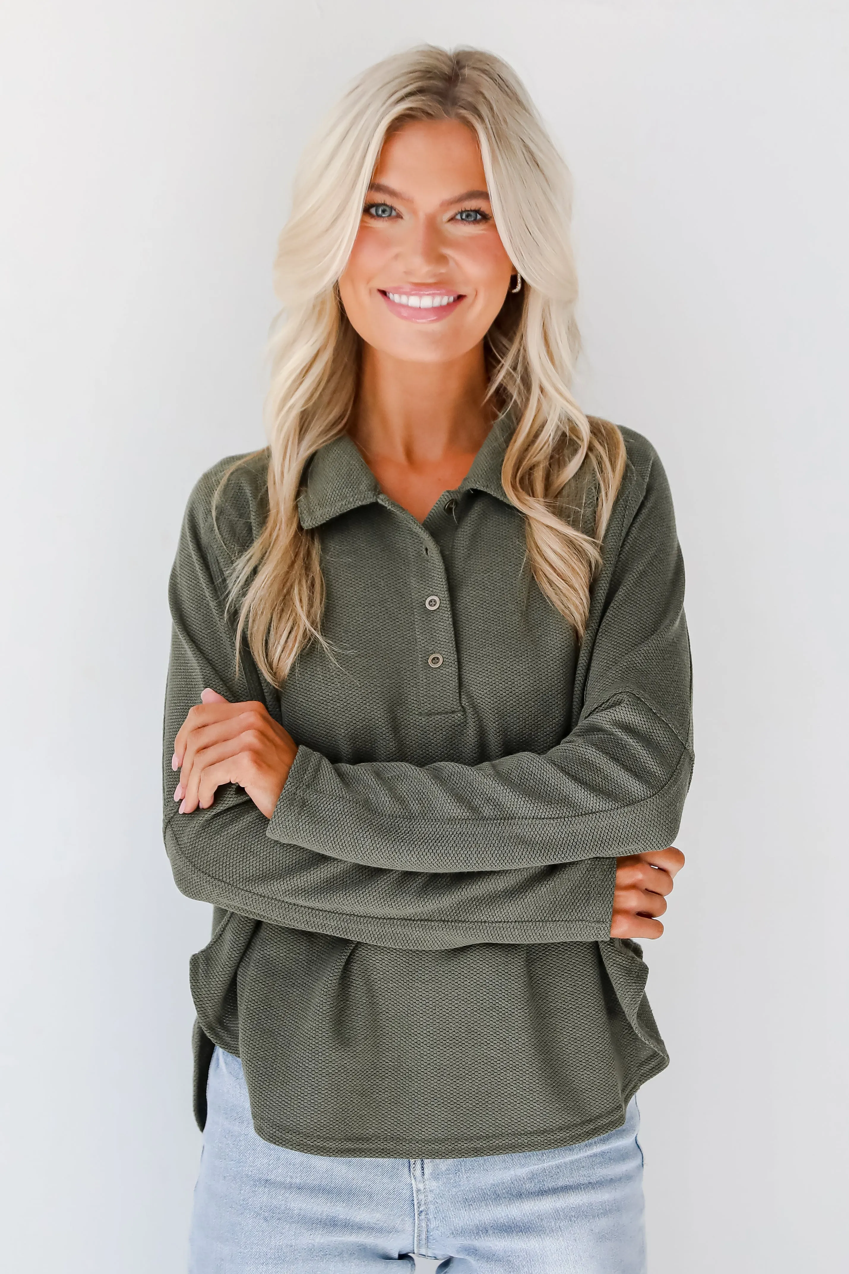 Ella Olive Collared Top - DOORBUSTER