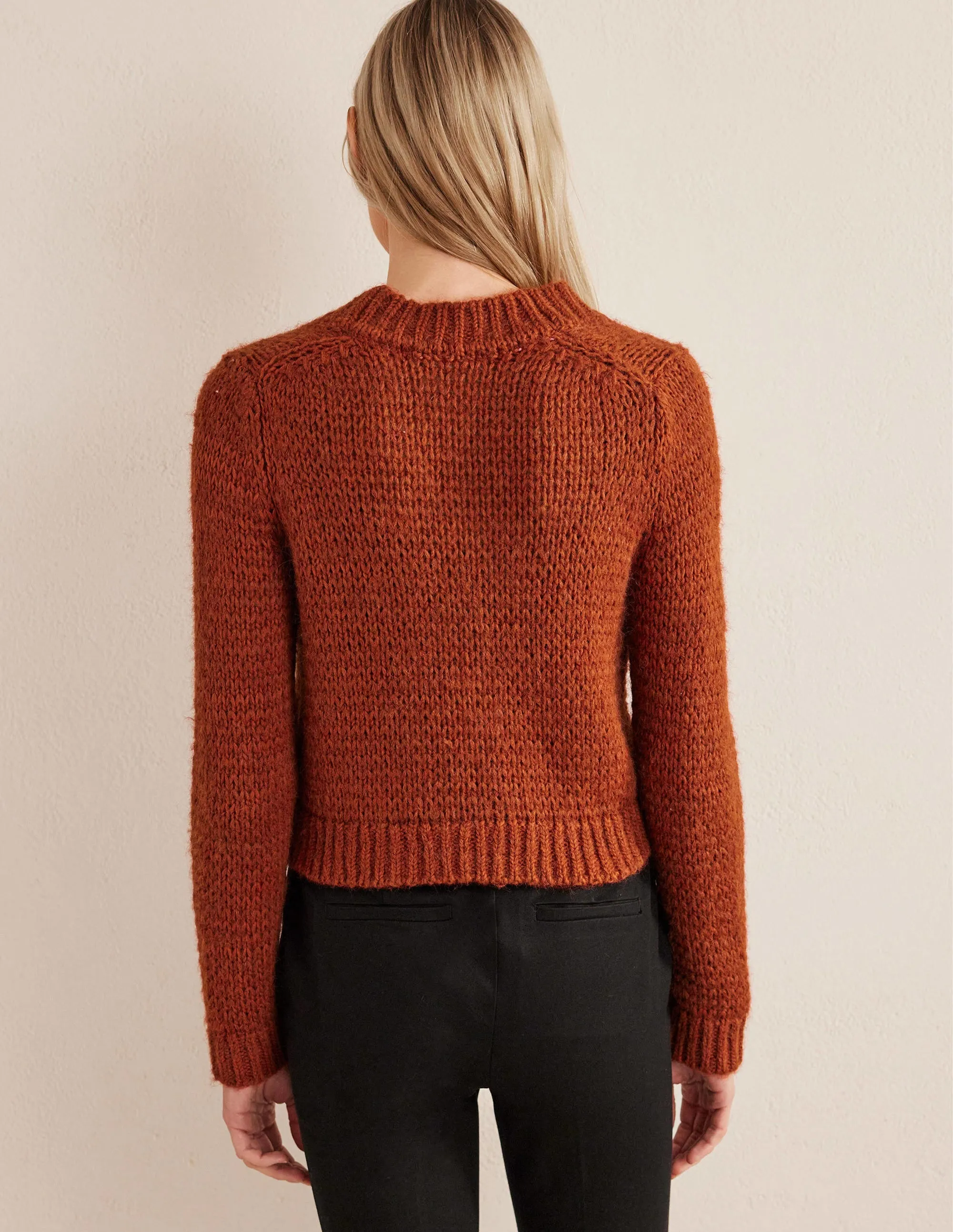 Fluffy Open Stitch Cardigan-Rust