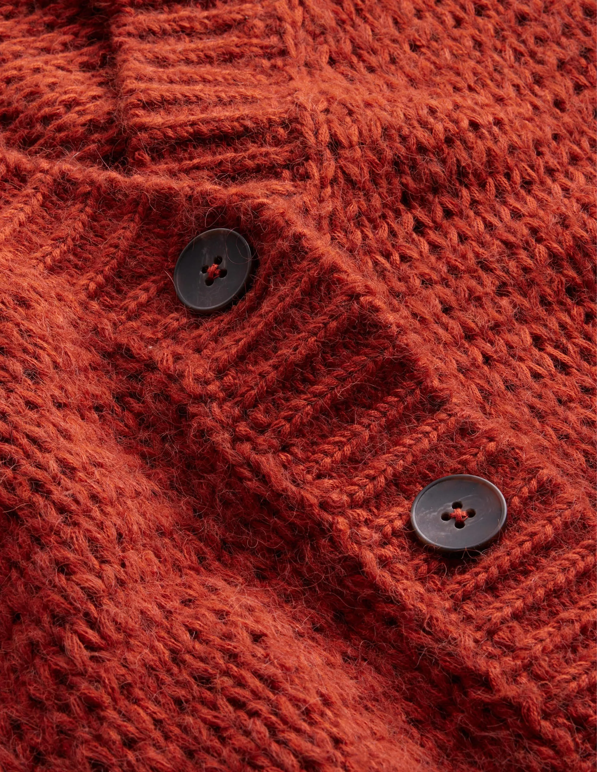 Fluffy Open Stitch Cardigan-Rust