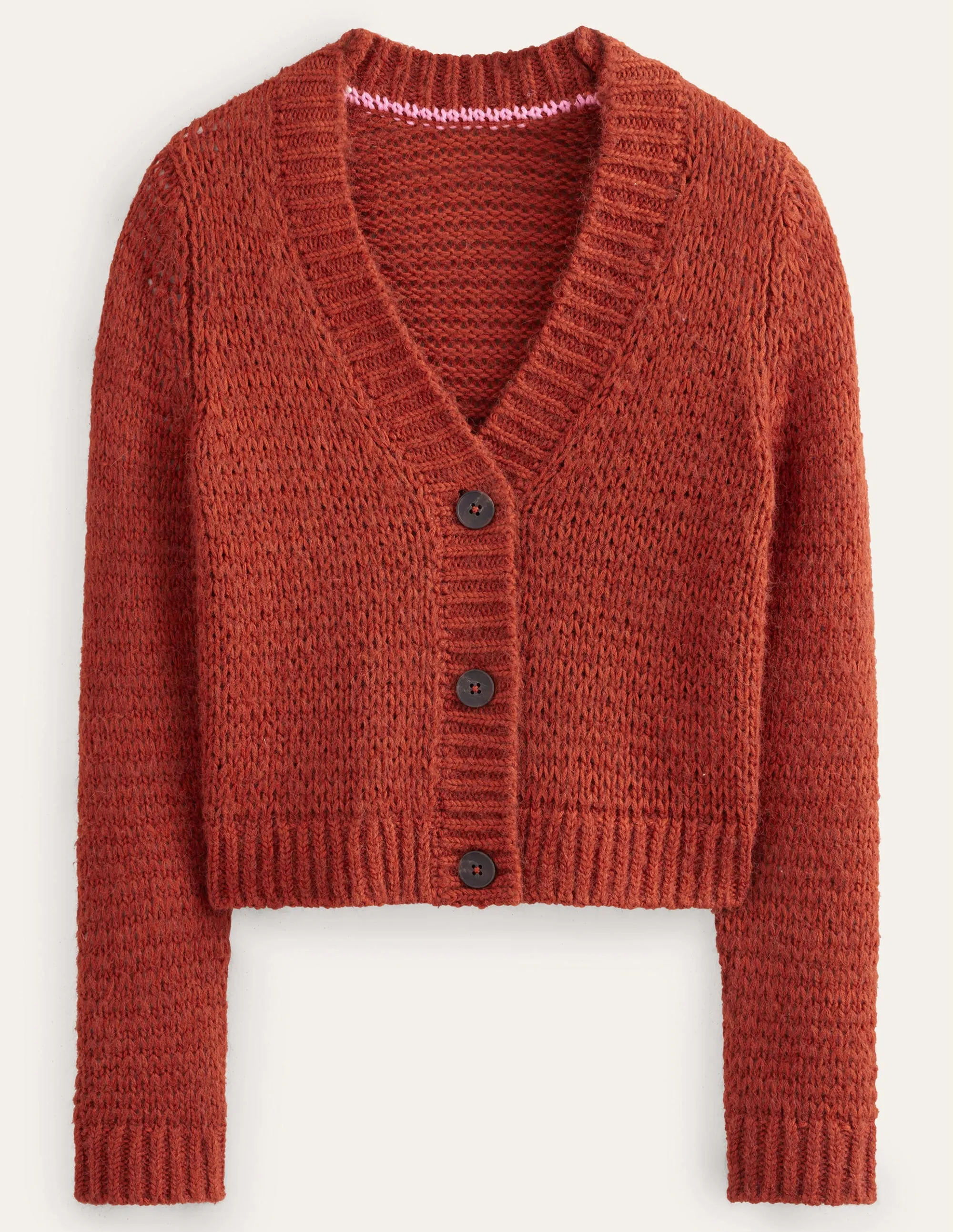 Fluffy Open Stitch Cardigan-Rust