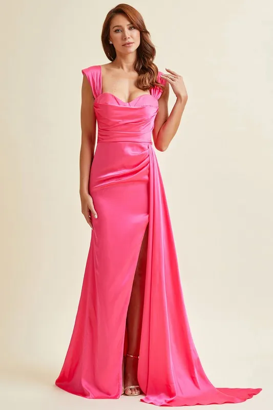 Fuchsia Off Shoulder Sweetheart Sheath Dress