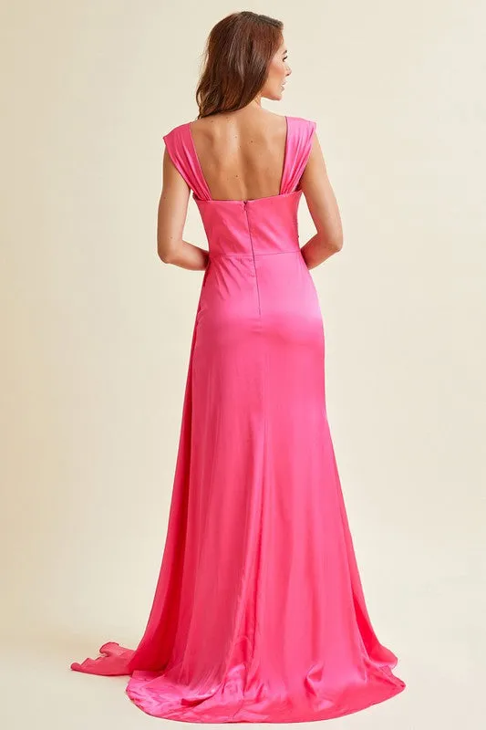 Fuchsia Off Shoulder Sweetheart Sheath Dress