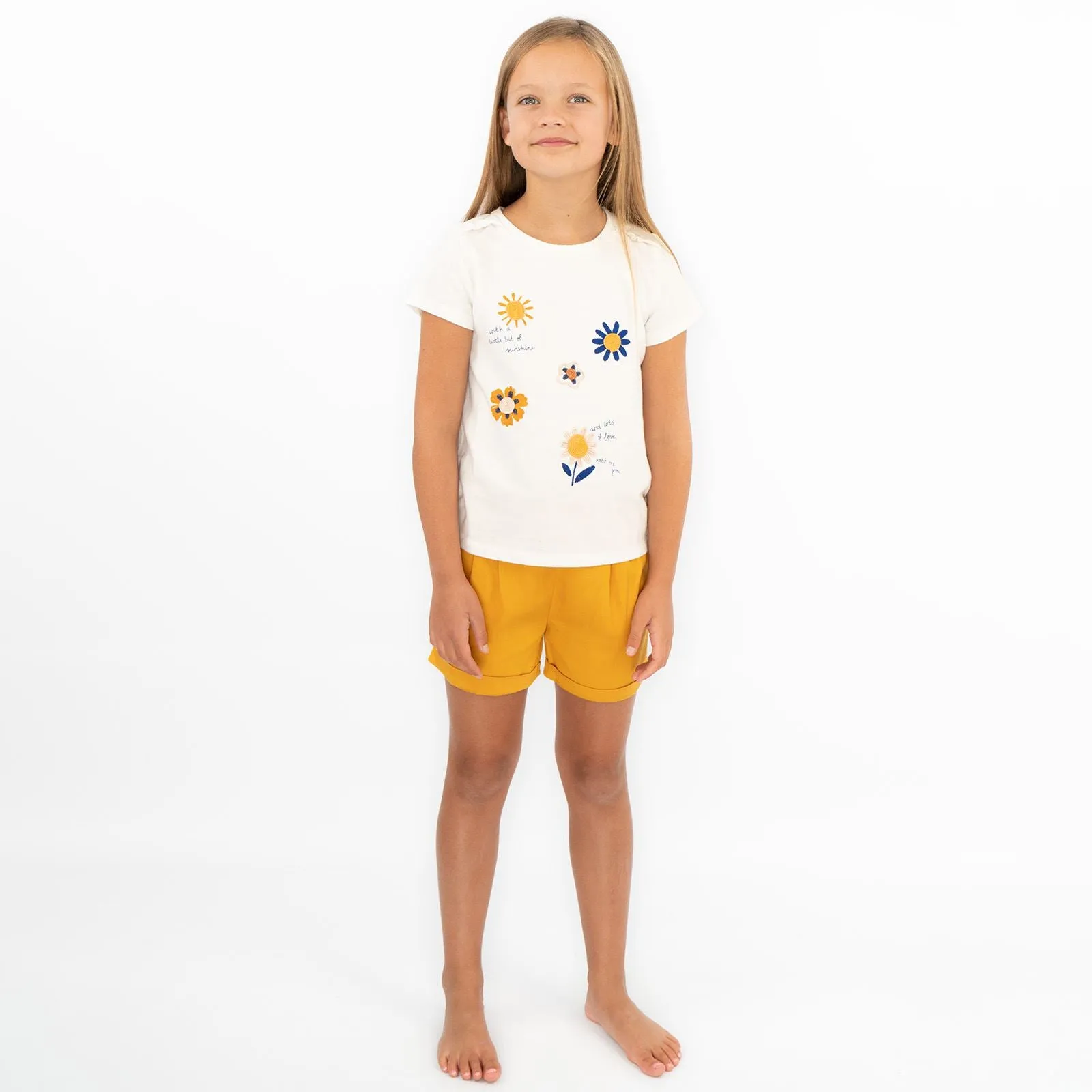 Girls Ivory T-Shirt Summer Sunflower Embroidered Tops