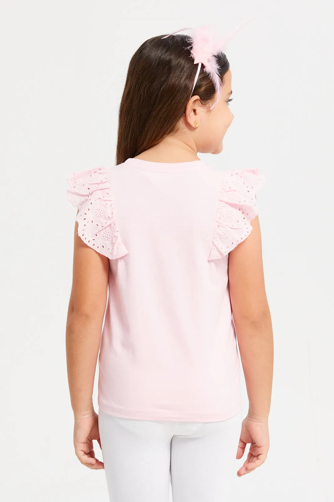 Girls Pink Embroidered Frill Top