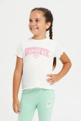 Girls White Authentic Embroidered T-Shirt