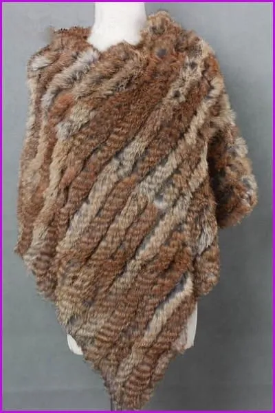 Handmade Knitted Rabbit Fur Poncho