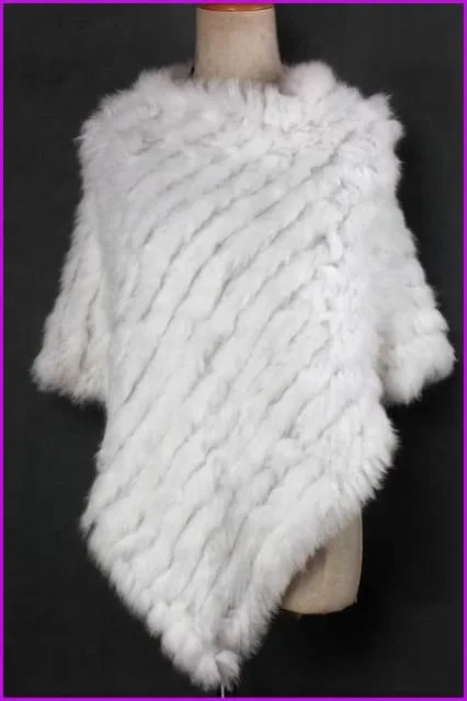 Handmade Knitted Rabbit Fur Poncho