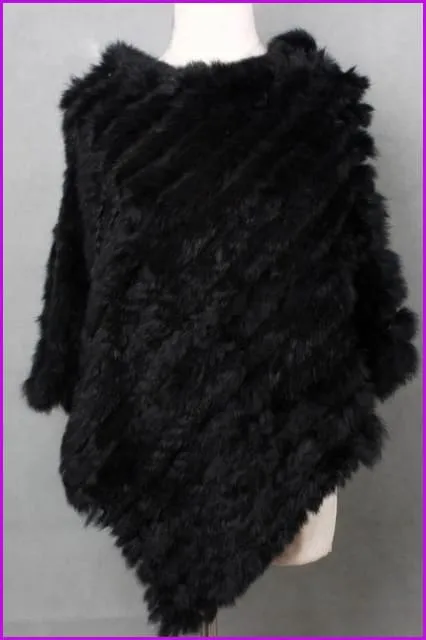 Handmade Knitted Rabbit Fur Poncho