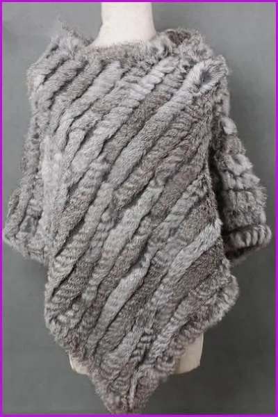 Handmade Knitted Rabbit Fur Poncho