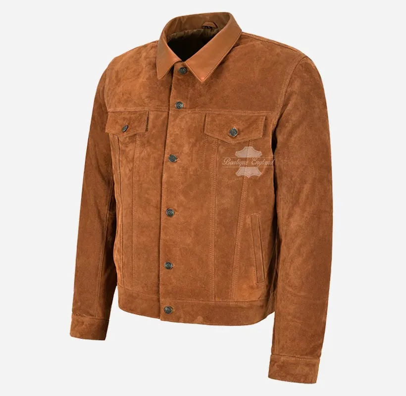 HAULER Men Suede Jacket Classic Western Leather Collared Shacket