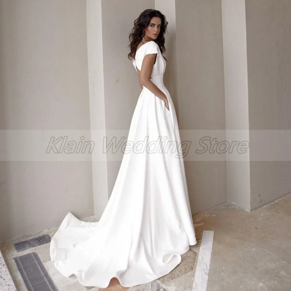 High Slit Off the Shoulder V-Neck Wedding Dress